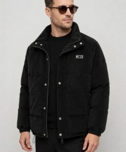 Cord Puffer Jacke mit Stehkragen und Steppfutter