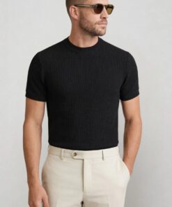 Strick T Shirt aus Baumwolle mit strukturierter Oberfläche