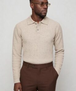 Langarm Strick Polohemd mit strukturierter Oberfläche und Kragen