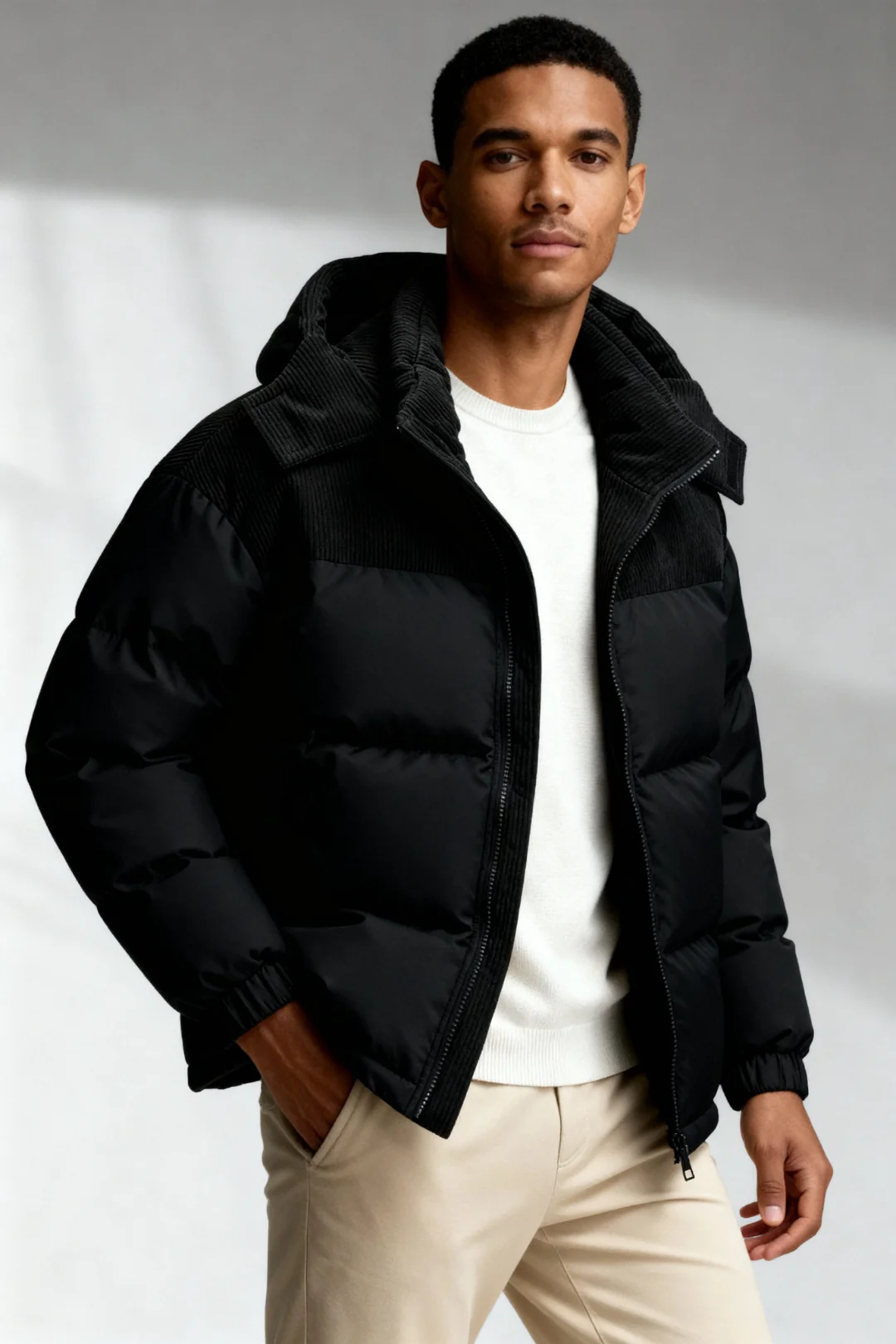 Cordjacke mit Steppung, Isolierung, abnehmbarer Kapuze