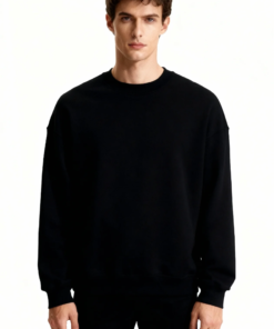 Baumwollpullover mit schwerem Material und Rundhalsausschnitt