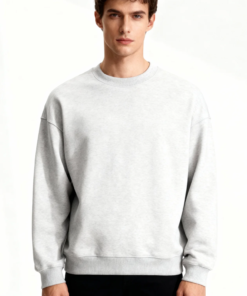 Baumwollpullover mit schwerem Material und Rundhalsausschnitt