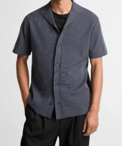 Kurzarm Strickhemd aus Merinowolle mit Knopfleiste