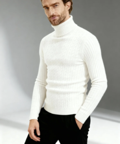 Kabelstrick Rollkragenpullover mit Rippbündchen und Stretchanteil