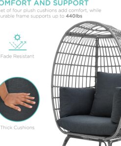 2026 Best Choice Products Korbsessel „Eierstuhl“, übergroße Liege für drinnen und draußen für Terrasse, Garten, Wohnzimmer mit 4 Kissen, Stahlrahmen, 200 kg Tragkraft, Elfenbein