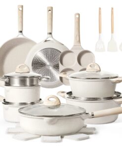 2026 Carote Antihaft-Topf- und Pfannen-Set, 21-teilig, Induktions-Kochgeschirr-Sets (Beige Granit)