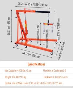 2026 BENTISM 2T Klappbarer Motorkran Motorheber mit Wasserwaage 4400 lbs/2 Tonnen Hochleistungs-Hubsteiger Werkstattkran Alterungsbeständiger Motorkran