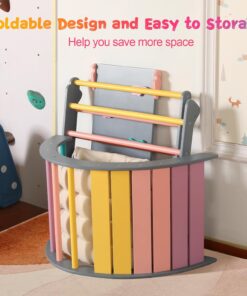 2026 Dreieck-Set mit Kissen, 5-in-1 Montessori-Kletterset, faltbar, Kletter-Indoor-Spielplatz-Set für Kleinkinder, Holz-Kletterspielzeug mit Rampe und Kletterbogen für Kinder (Holzfarbe)