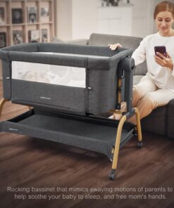 2026 Babywiege, Schaukelwiege, Beistellbett mit bequemer Matratze und Rädern, 6-fach höhenverstellbar, leicht zusammenklappbar, tragbares Beistellbett für Neugeborene