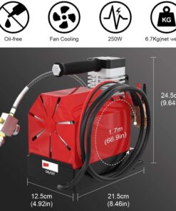 Tragbarer PCP-Luftkompressor CS2, 4500 Psi/30 MPa, ölfrei, Stromversorgung über 12 V Gleichstrom im Auto oder 110 V Wechselstrom zu Hause mit Adapter (im Lieferumfang enthalten), Paintball-Tankkompressor mit zusätzlichem Feuchtigkeits-Ölabscheider