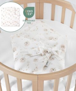 Waldin Oval Baby-Bett Mitwachsend Komplett Set 7in1, Gitterbett, Kinderbett mit Matratze, Wickelkommode, Beistellbett, Holz Weiß