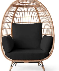2026 Best Choice Products Korbsessel „Eierstuhl“, übergroße Liege für drinnen und draußen für Terrasse, Garten, Wohnzimmer mit 4 Kissen, Stahlrahmen, 200 kg Tragkraft, Elfenbein