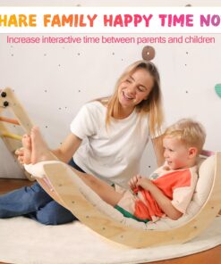 2026 Dreieck-Set mit Kissen, 5-in-1 Montessori-Kletterset, faltbar, Kletter-Indoor-Spielplatz-Set für Kleinkinder, Holz-Kletterspielzeug mit Rampe und Kletterbogen für Kinder (Holzfarbe)