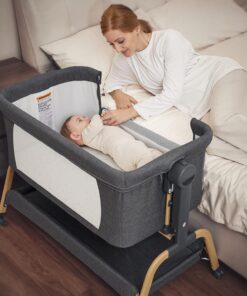 2026 Babywiege, Schaukelwiege, Beistellbett mit bequemer Matratze und Rädern, 6-fach höhenverstellbar, leicht zusammenklappbar, tragbares Beistellbett für Neugeborene