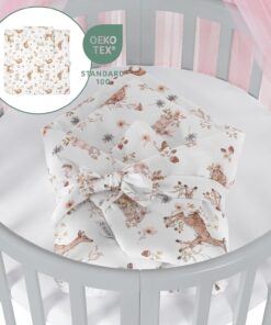 Waldin Oval Baby-Bett Mitwachsend Komplett Set 7in1, Gitterbett, Kinderbett mit Matratze, Wickelkommode, Beistellbett, Holz Weiß