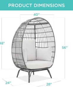 2026 Best Choice Products Korbsessel „Eierstuhl“, übergroße Liege für drinnen und draußen für Terrasse, Garten, Wohnzimmer mit 4 Kissen, Stahlrahmen, 200 kg Tragkraft, Elfenbein