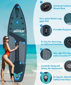 2026 ALLPICK Premium SUP Board Set, Stand Up Paddling Board Aufblasbar, Mit Universal Kamerahalterung, Komplettes Zubehör, Verstellbares Paddel, Anfänger, Fortgeschrittene, 180kg (Premium-Grün)