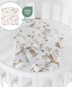 Waldin Oval Baby-Bett Mitwachsend Komplett Set 7in1, Gitterbett, Kinderbett mit Matratze, Wickelkommode, Beistellbett, Holz Weiß