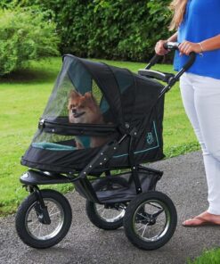 2026 No-Zip NV Haustier-Buggy für Katzen/Hunde, Einstieg ohne Reißverschluss, einfaches Zusammenklappen mit einer Hand, Reifen mit Gelfüllung, Plüschpolster Wetterschutz inklusive, 3 Farben
