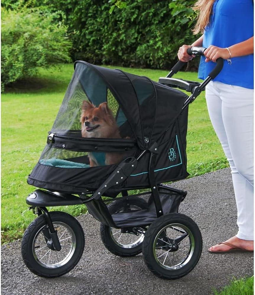 2026 No-Zip NV Haustier-Buggy für Katzen/Hunde, Einstieg ohne Reißverschluss, einfaches Zusammenklappen mit einer Hand, Reifen mit Gelfüllung, Plüschpolster Wetterschutz inklusive, 3 Farben