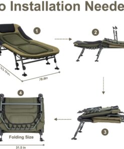 2026 Campingbetten für Erwachsene, 150 kg, mit Tragetasche, robustes Klappbett mit weich gepolstertem Kissen, tragbares Militärbett für die Jagd, um 180° verstellbare Liegefläche für den Außenbereich