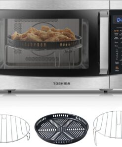 2026 TOSHIBA 4-in-1 ML-EC42P(SS) Mikrowellenherd für die Arbeitsplatte, Smart Sensor, Konvektion, Heißluftfritteuse-Kombination, Stummschaltfunktion, Positionsspeicher, 13,6" Drehteller, 1,5 Kubikfuß, 1000 W, silber
