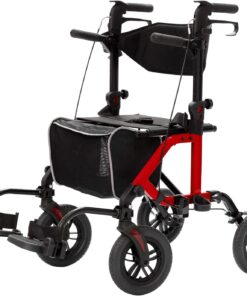 2026 Geländegängiger 2-in-1-Rollator und Transportstuhl, zusammenklappbarer Rollstuhl mit luftlosen 10-Zoll-Rädern für Senioren, umkehrbare Rückenlehne und abnehmbare Fußstützen, blau