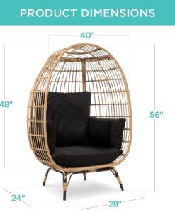 2026 Best Choice Products Korbsessel „Eierstuhl“, übergroße Liege für drinnen und draußen für Terrasse, Garten, Wohnzimmer mit 4 Kissen, Stahlrahmen, 200 kg Tragkraft, Elfenbein