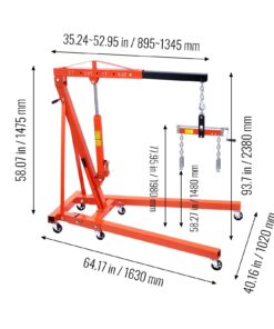 2026 BENTISM 2T Klappbarer Motorkran Motorheber mit Wasserwaage 4400 lbs/2 Tonnen Hochleistungs-Hubsteiger Werkstattkran Alterungsbeständiger Motorkran