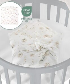 Waldin Oval Baby-Bett Mitwachsend Komplett Set 7in1, Gitterbett, Kinderbett mit Matratze, Wickelkommode, Beistellbett, Holz Weiß
