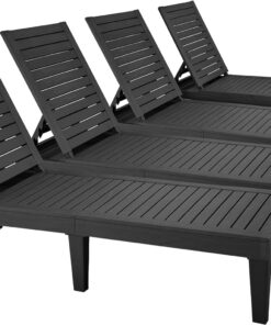2026 Chaiselongue-Stühle für den Außenbereich, 4er-Set mit verstellbarer Rückenlehne, stabile Liegen für Terrasse und Poolrand, einfache Montage, wasserdicht und leicht mit einer Tragfähigkeit von 120 kg, schwarz