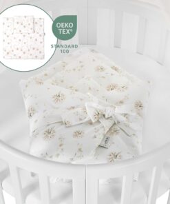 Waldin Oval Baby-Bett Mitwachsend Komplett Set 7in1, Gitterbett, Kinderbett mit Matratze, Wickelkommode, Beistellbett, Holz Weiß