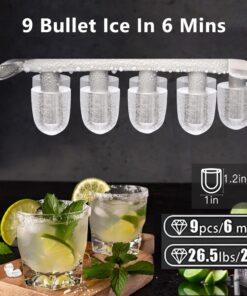 2026 Bullet-Eiswürfelbereiter für die Arbeitsplatte mit Griff, 9 Bullet-Eiswürfel in 6 Minuten fertig, 26 Pfund/24 Stunden, selbstreinigende tragbare Eismaschine mit Korb und Schaufel, für Zuhause/Küche/Camping/Wohnmobil