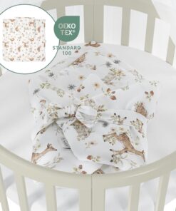 Waldin Oval Baby-Bett Mitwachsend Komplett Set 7in1, Gitterbett, Kinderbett mit Matratze, Wickelkommode, Beistellbett, Holz Weiß
