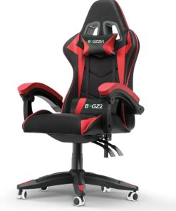 2026 Bigzzia Gaming-Stuhl, Bürostuhl, Liegestuhl, hohe Rückenlehne, Leder, verstellbar, drehbar, rollbar, ergonomisch, Videospiel-Stühle, Rennstuhl, Computer-Schreibtischstuhl mit Kopfstütze und Lendenwirbelstütze (Schwarz/Rot)