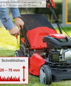 Scheppach MS161-46 Benzin Rasenmäher - 46 cm Schnittbreite | 55 Liter Fangkorb | Stahlgehäuse | 7-stufige Höhenverstellung | Mulchfunktion | Radantrieb | Seitenauswurf | inkl. Motoröl