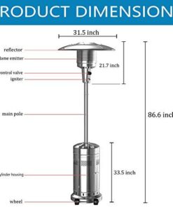 2026 2er Set 48.000-BTU Schirm-Patio-Propangas-Heizstrahler mit Rädern, Edelstahl-Patio-Heizstrahler, Edelstahl-Stehender Flüssiggas-Heizstrahler für den Außenbereich (Farbe: Silber)