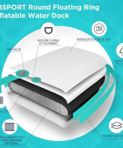 2026 Aufblasbares Dock, schwimmende Plattform, 2,44 m aufblasbares Wasserhängematten-Schwimmdeck für See mit Getränkehalter, runder Schwimmring, Schwimmfloß, Liegeinsel, Plattformpolster