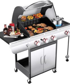 2026 R.W.FLAME 3 & 4-Brenner Propan-Gasgrills mit Seitenbrennern, für Outdoor-Kochen, BBQ, Terrasse, Camping