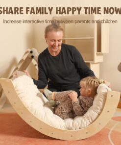 2026 Dreieck-Set mit Kissen, 5-in-1 Montessori-Kletterset, faltbar, Kletter-Indoor-Spielplatz-Set für Kleinkinder, Holz-Kletterspielzeug mit Rampe und Kletterbogen für Kinder (Holzfarbe)