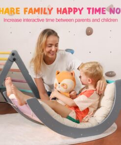 2026 Dreieck-Set mit Kissen, 5-in-1 Montessori-Kletterset, faltbar, Kletter-Indoor-Spielplatz-Set für Kleinkinder, Holz-Kletterspielzeug mit Rampe und Kletterbogen für Kinder (Holzfarbe)