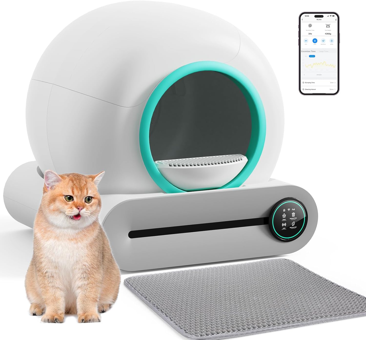 2026 Selbstreinigende Katzentoilette, Automatische Katzentoilette mit Matte und Einlagen, 65 l 9 l große Kapazität, Selbstreinigende Katzentoilette, App-Steuerung/Geeignet für mehrere Katzen – Grau