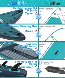 2026 ALLPICK Premium SUP Board Set, Stand Up Paddling Board Aufblasbar, Mit Universal Kamerahalterung, Komplettes Zubehör, Verstellbares Paddel, Anfänger, Fortgeschrittene, 180kg (Premium-Grün)