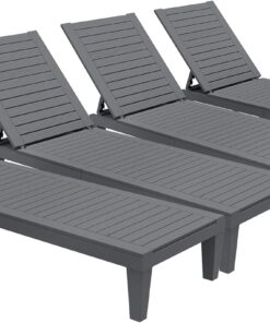 2026 Chaiselongue-Stühle für den Außenbereich, 4er-Set mit verstellbarer Rückenlehne, stabile Liegen für Terrasse und Poolrand, einfache Montage, wasserdicht und leicht mit einer Tragfähigkeit von 120 kg, schwarz