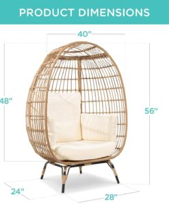 2026 Best Choice Products Korbsessel „Eierstuhl“, übergroße Liege für drinnen und draußen für Terrasse, Garten, Wohnzimmer mit 4 Kissen, Stahlrahmen, 200 kg Tragkraft, Elfenbein