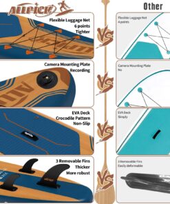 2026 ALLPICK Premium SUP Board Set, Stand Up Paddling Board Aufblasbar, Mit Universal Kamerahalterung, Komplettes Zubehör, Verstellbares Paddel, Anfänger und Fortgeschrittene, 180kg Marineblau