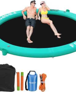 2026 Aufblasbares Dock, schwimmende Plattform, 2,44 m aufblasbares Wasserhängematten-Schwimmdeck für See mit Getränkehalter, runder Schwimmring, Schwimmfloß, Liegeinsel, Plattformpolster