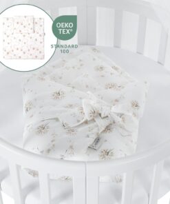 Waldin Oval Baby-Bett Mitwachsend Komplett Set 7in1, Gitterbett, Kinderbett mit Matratze, Wickelkommode, Beistellbett, Holz Weiß