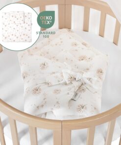Waldin Oval Baby-Bett Mitwachsend Komplett Set 7in1, Gitterbett, Kinderbett mit Matratze, Wickelkommode, Beistellbett, Holz Weiß