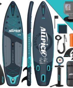 2026 ALLPICK Premium SUP Board Set, Stand Up Paddling Board Aufblasbar, Mit Universal Kamerahalterung, Komplettes Zubehör, Verstellbares Paddel, Anfänger, Fortgeschrittene, 180kg (Premium-Grün)